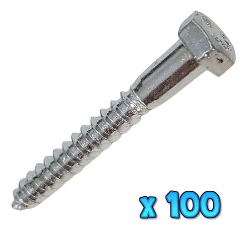 Nacional 100 Tornillos Tirafondo Hexagonal Zincado 3/16 X 3´´ - 75mm 1