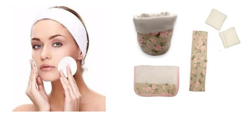 Spa Facial Set: Towel, Headband, Reusable Pads, Towel, and Organizer 0