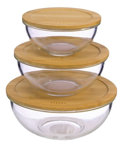 Sakura Set X 3 Bowls Vidrio Sakura Tapa Bamboo Tienda Pepino 0