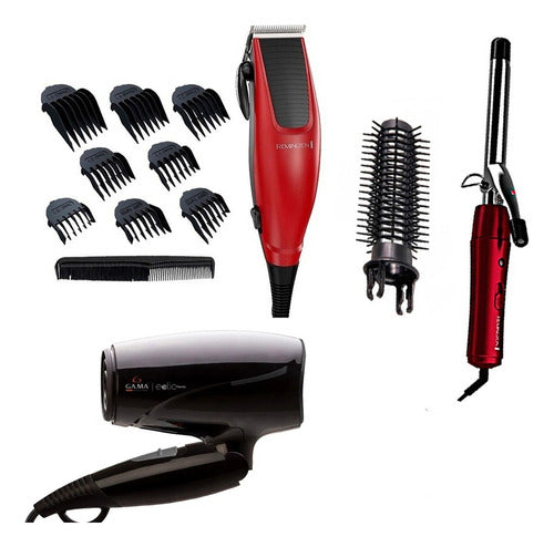 Remington Combo Hair Clipper + Gama Hair Dryer + Curling Iron 0