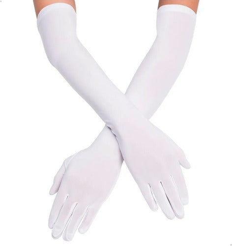 Party Store Guantes Largos De Dama 55cm Negro Blanco Disfraz Halloween 0