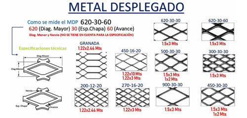 Metal Desplegado Pesado 620x30x30 Plancha 1,50 X 3m 3