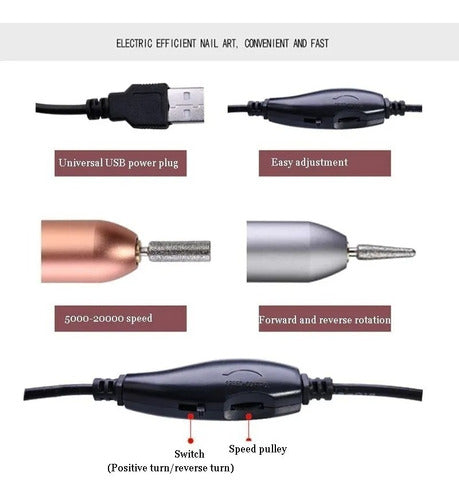 Professional USB Electric Manicure Drill + Nail Bit Kit 3