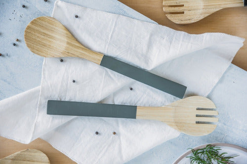 Set Bamboo Black/Grey Spoon and Fork - 29cm 3