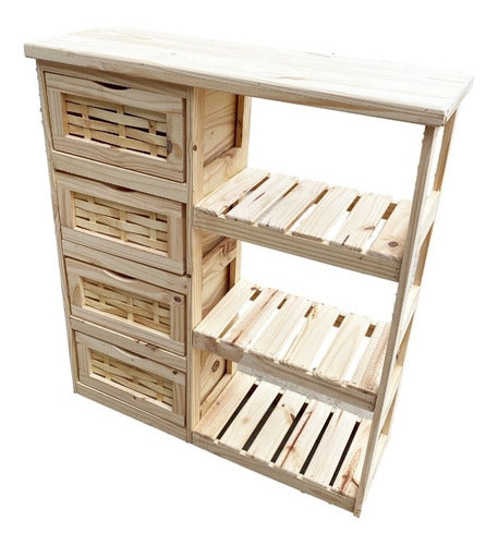 Puesto119 Organizer with 4 Woven Pine Drawers + Side Shelf 0