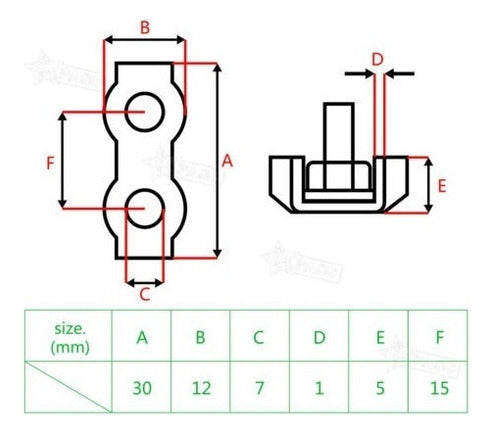 Duplex Cable Clips - 10pc 2mm M2 Stainless Steel 304 3