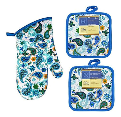 Cute Blue Paisley Oven Mitt Y Pot Holders Resistente Al Calo 0