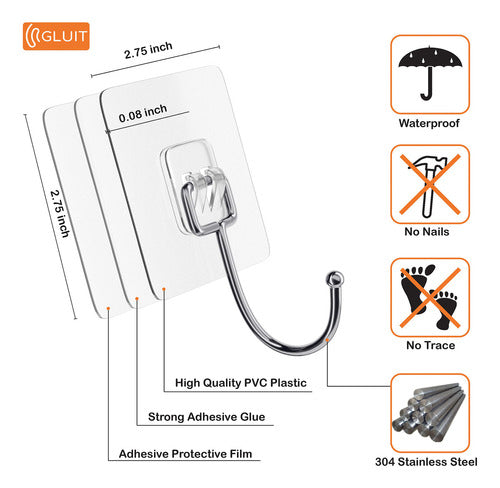 Gluit Large Adhesive Hooks - Heavy Duty 22 lbs 1