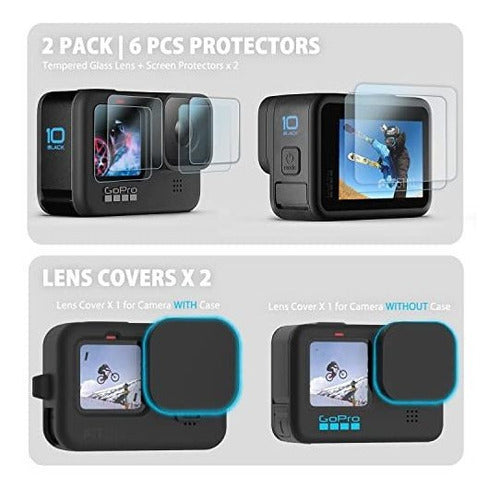 FitStill Silicone Rubber Case 2-Pack Tempered Glass Protector for GoPro Hero 10/9 - Black 2