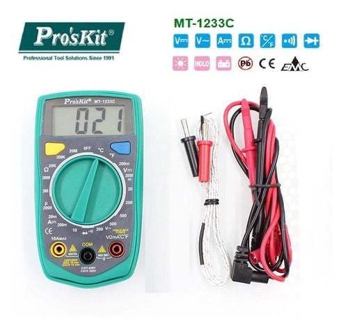 Tester Proskit Mt1210 Luz Buzzer Temp. Multimetro Mt-1233c 3