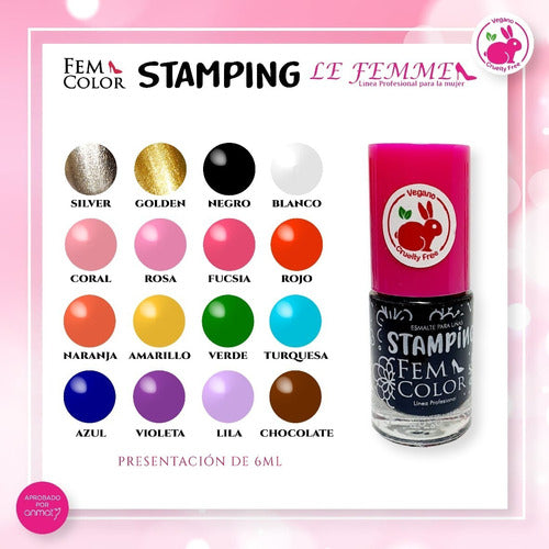 Lefemme Stamping Kit 3 Fem Color Nail Polishes 1 Large Stamping Plate 1