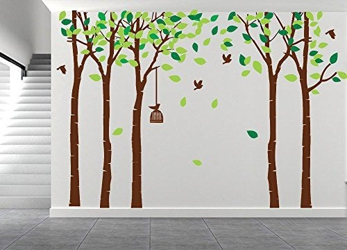 Luckkyy Grandes Cinco Arboles Pegatinas De Pared Bosque Pap 3