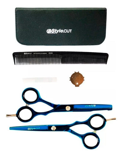 Style.Cut Professional Haircutting Cobalt Scissors Kit 5.5" Cutting 5.5" Thinning Comb 3c 7