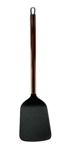 Espátula Lisa Nylon Negro Mango De Bronce Cocina Premium 1