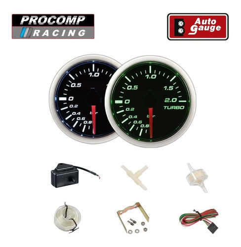 Reloj Presion Turbo Boost (psi) 52mm Verde/blanco Procomp 1