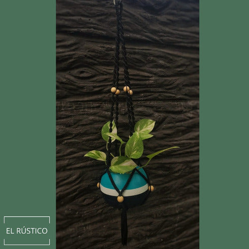 Handmade Macrame Hanging Plant Holder with Wooden Beads 6