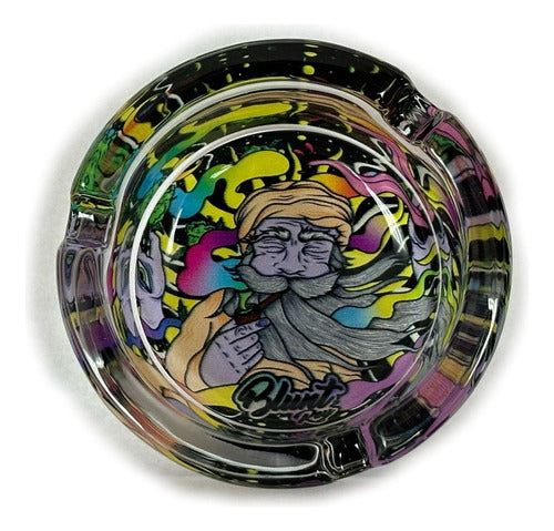 Blunt Rey Glass Ashtray Round with Designs 1