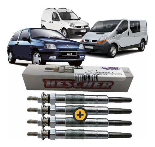 Set of 4 Diesel Spark Plugs Hescher Renault 1.9 Clio Kangoo Trafi 0