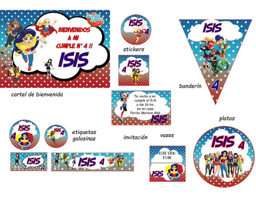 Tamamo.Candybar Combo Cumpleaños Super Girls Stickers Banderines Oferta 4