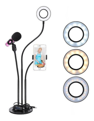 OEM Cell Phone Holder with Camera and Microphone + LED Light Ring for Video and Photos 0