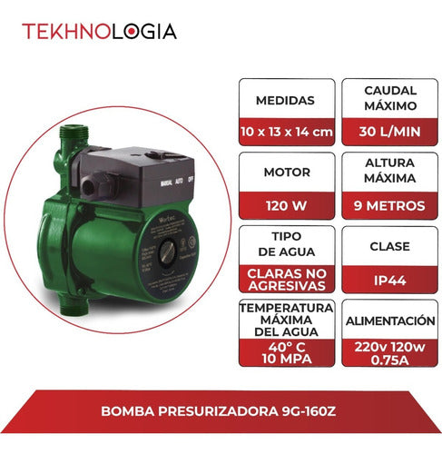 Bomba Presurizadora Elevadora Agua 30l 9m Ata Presión Wortec 1