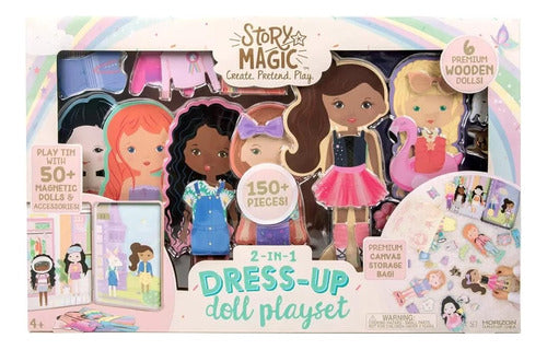 Story Magic Wooden Dress Up Dolls 150 Piece Playset (4+ Años 0