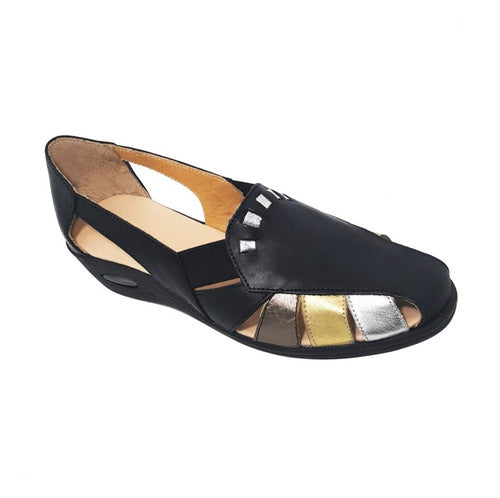 Black and Gold Leather Guaracha Sandals for Women - Elasticized Comfort 7