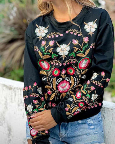 Embroidered Imported Women's Sweatshirt - Hindu Boho Folk Style with Floral Design 4