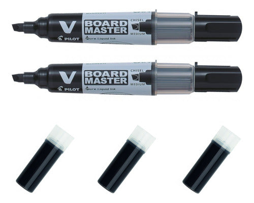 Pilot V Board Black Chisel Tip X 2 + Cartridges X 3 0