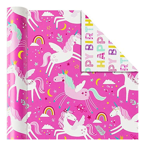 Hallmark Reversible Kids Birthday Wrapping Paper, Monsters A 1