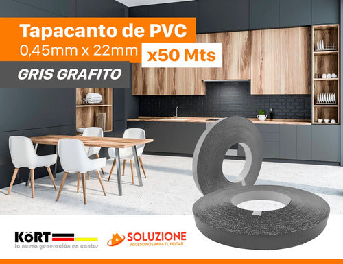 Tapacanto Pvc Preencolado Filo Gris Grafito 22mm X 50 Metros 1