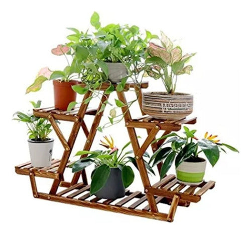 Wooden Plant Stand with Wheels Pot Holder J6 Shelves 8