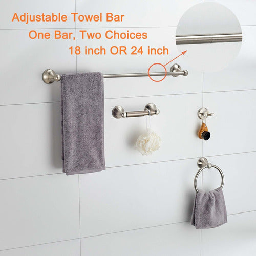 BGL Bathroom Accessory Set, Brushed Nickel Adjustable Expandable Towel Bar 4-Piece Bathroom Hardware Set Wall Mounted 1