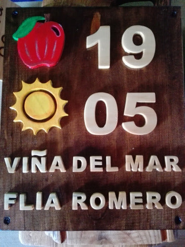 Ecolecuá Handcrafted Wooden Sign with Relief and Hand-Painted Apple and Sun 0