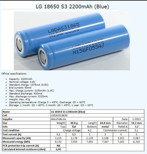 Pila Batería 18650 2200mah Reales LG Con Terminales P/soldar 5