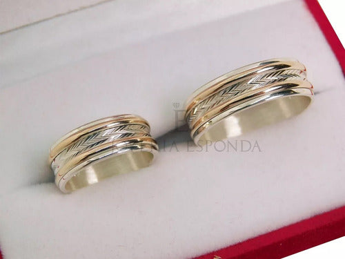 Esponda Pair of Silver and Red Gold Wedding Bands Model 125 4