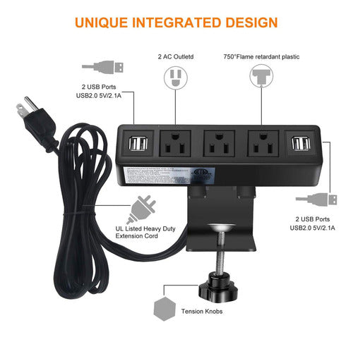 Cccei Desk Power Strip with 3 AC Outlets and 4 USB Ports 1