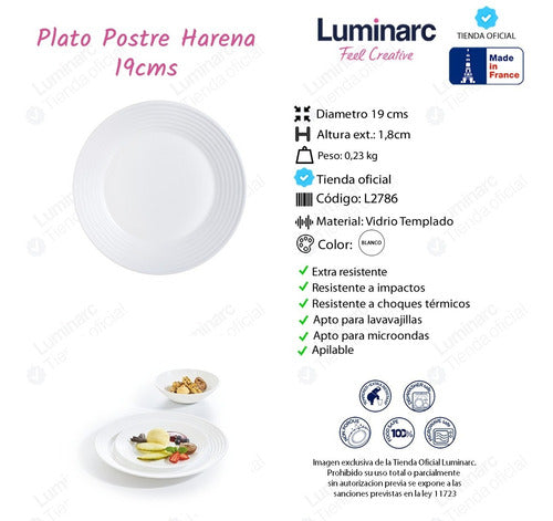 Luminarc Set Platos X17 Harena Vidrio Templado Playo Hondo 3