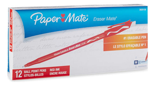 Paper Mate EraserMate Refillable Pen, Medium Point, Red 0