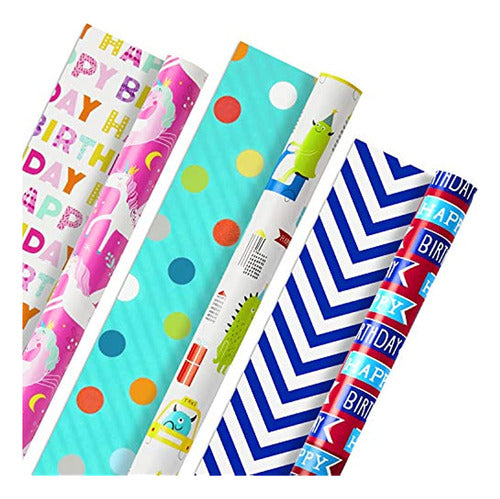 Hallmark Reversible Kids Birthday Wrapping Paper, Monsters A 0