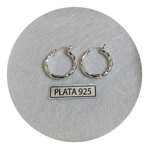 Joyas Letizia Silver 925 Faceted Hoop Earrings 1.2cm (Cod278) 0