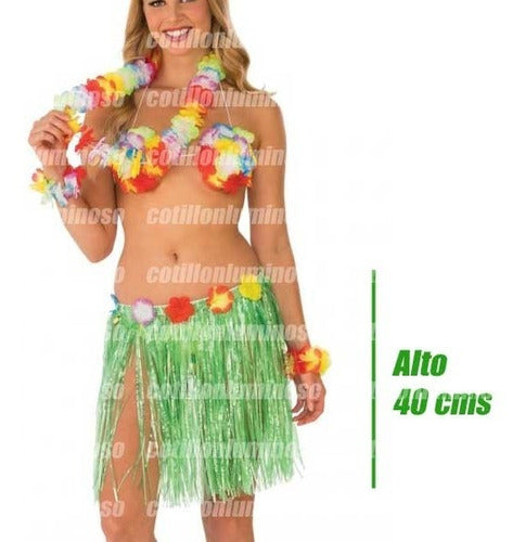 Cotillón Luminoso Quilmes 1 Pollera Hawaiana Hula Con Flores 40cm Disfraz Carnaval 1