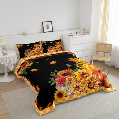 Feelyou Juego De Ropa De Cama De Calabaza Girasoles De Otoño 1