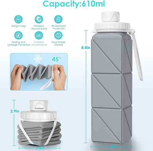 Popdigito Collapsible Water Bottle Leak Proof Cap - Travel Sports 2