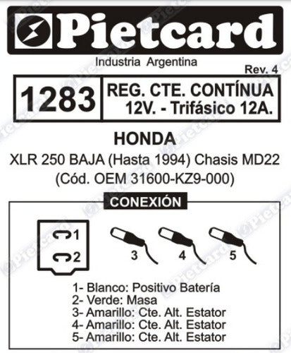 Regulator 12V Honda XLX 250 (Low - 6A Three-phase) Pietcard 1283 3