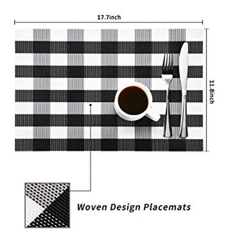 Syntus Individual Table Mats, White and Black, Woven Vinyl 2