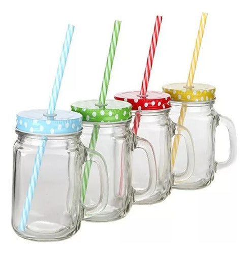 Colorful Polka Dot Glass Jar with Straw - Set of 24 Units 4