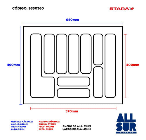 Starax Gray Plastic Drawer Organizer 64 x 49 cm 1