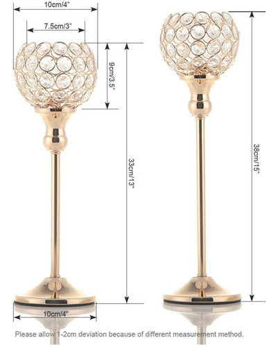 Vincigant Set of 2 Golden Crystal Candle Holders for Centerpieces 7