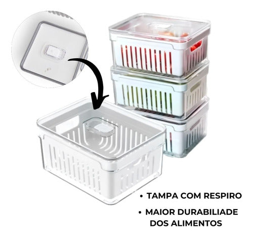 Kit 4 Organizadores Geladeira Clear Fresh 2,8 Conjunto Tampa 3